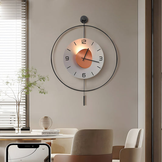 Modern Wall Clock – Black Aluminum Alloy – Diameter: 14 inches – Battery Operated with LED Ambient Light 0